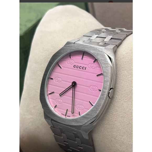 Gucci 25H Pink Silver Watch YA163410 Women's Size 38 - Picture 3 of 15